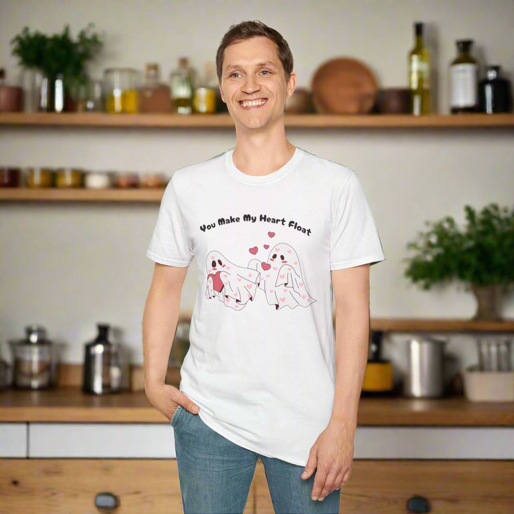 Adorable Ghosts Valentine's Tee - "You Make My Heart Float" T-Shirt