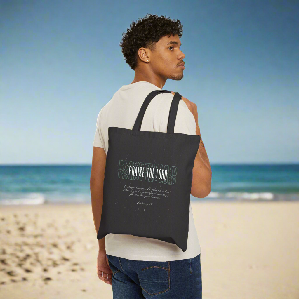 Praise the Lord Cotton Canvas Tote Bag - Inspirational Religious Shopping Bag