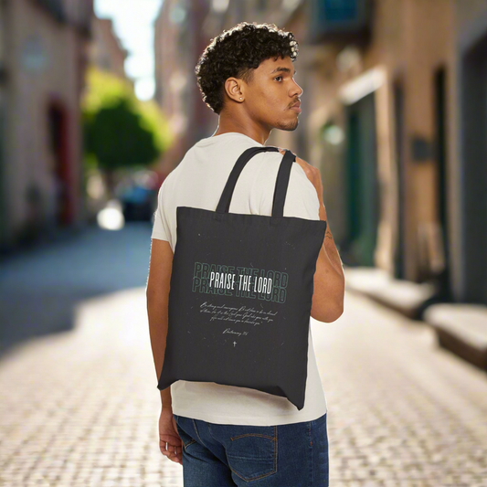 Praise the Lord Cotton Canvas Tote Bag - Inspirational Religious Shopping Bag