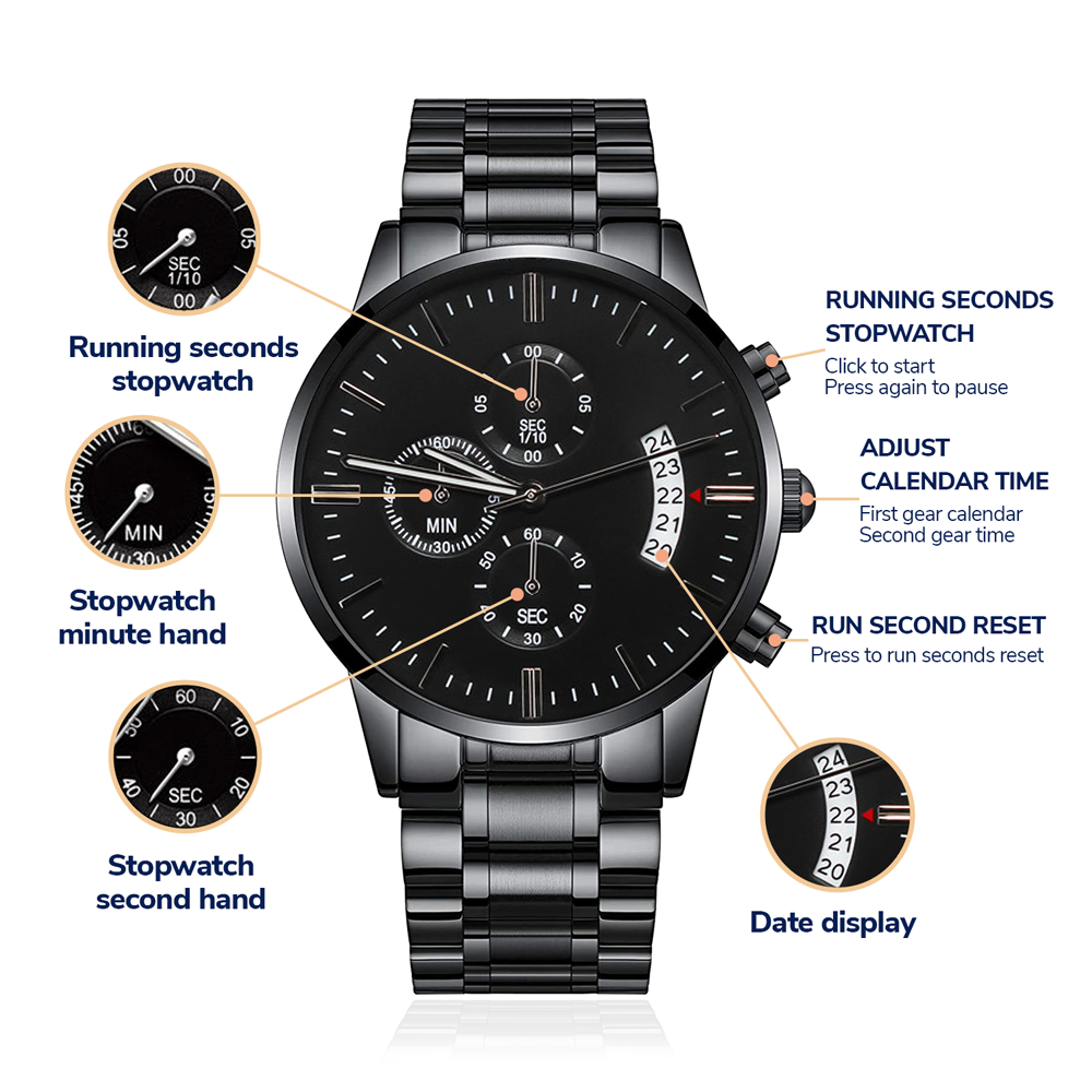 Black Chronograph Watch - Customize to Add your Personal message
