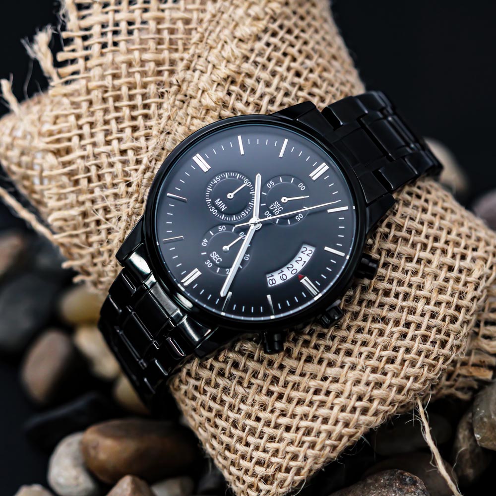 Black Chronograph Watch - Customize to Add your Personal message