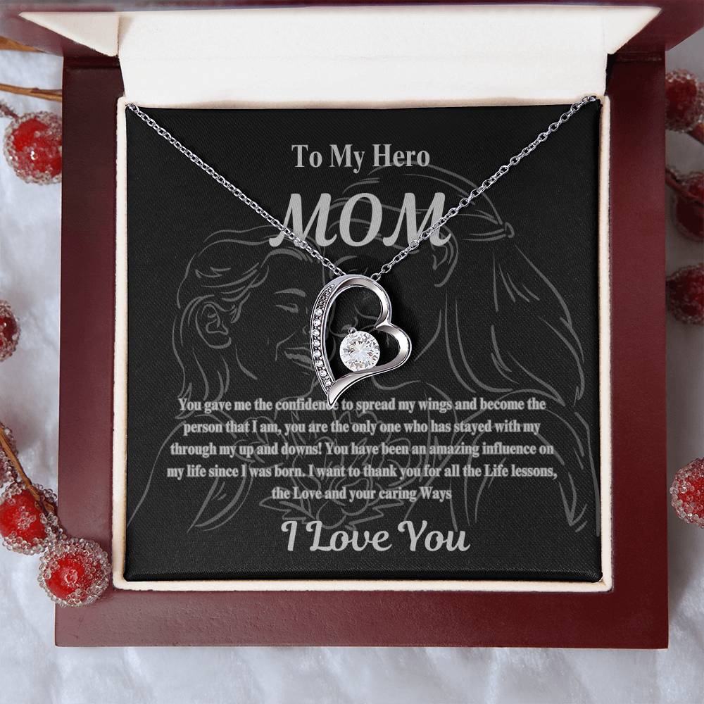 Mom You're My Hero Heart Necklace