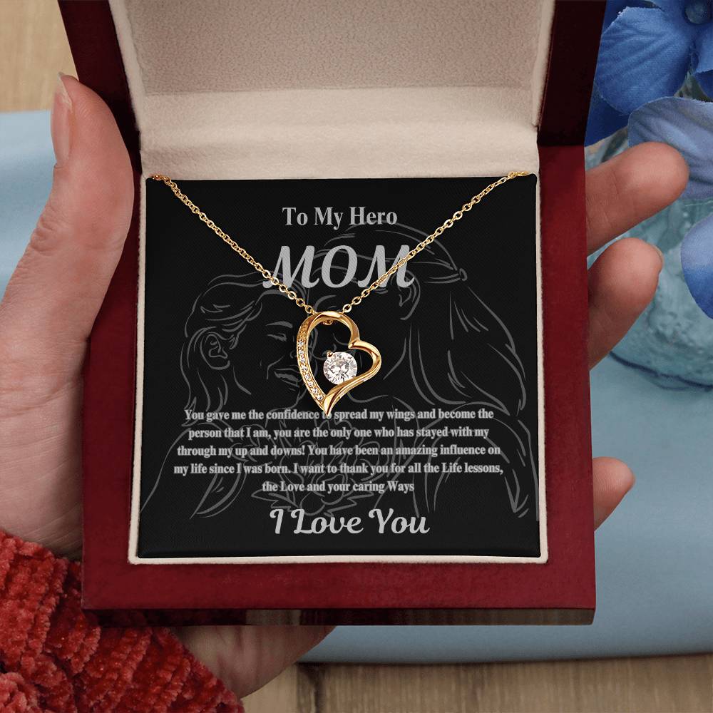 Mom You're My Hero Heart Necklace