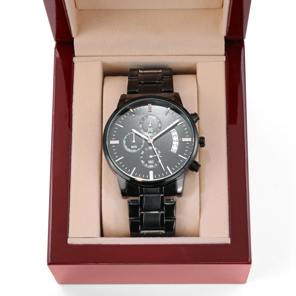 Black Chronograph Watch - Customize to Add your Personal message