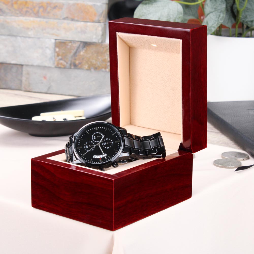 Black Chronograph Watch - Customize to Add your Personal message