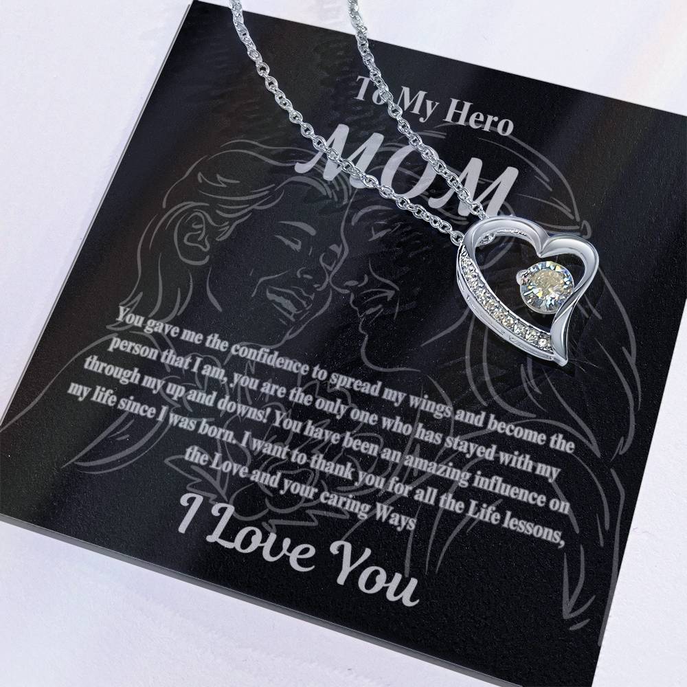 Mom You're My Hero Heart Necklace
