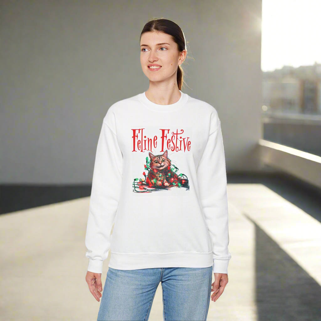 Feline Festive Crewneck Sweatshirt | Cozy Cat Holiday Apparel