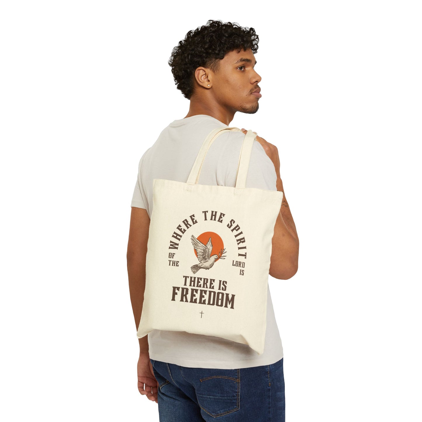 Inspirational Cotton Canvas Tote Bag - "Where the Spirit of the Lord is, There is Freedom"