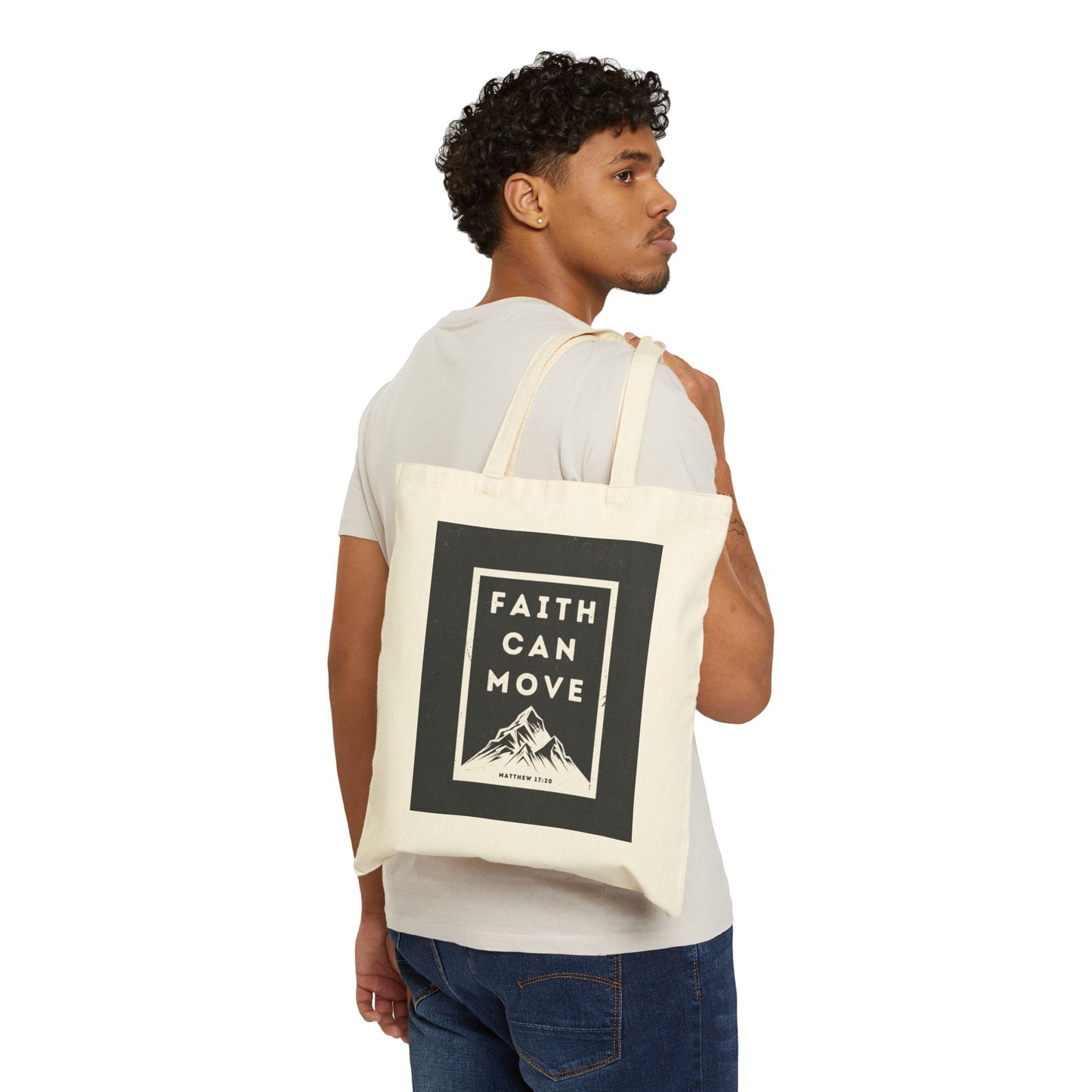 Inspirational Cotton Canvas Tote Bag - 'Faith Can Move'