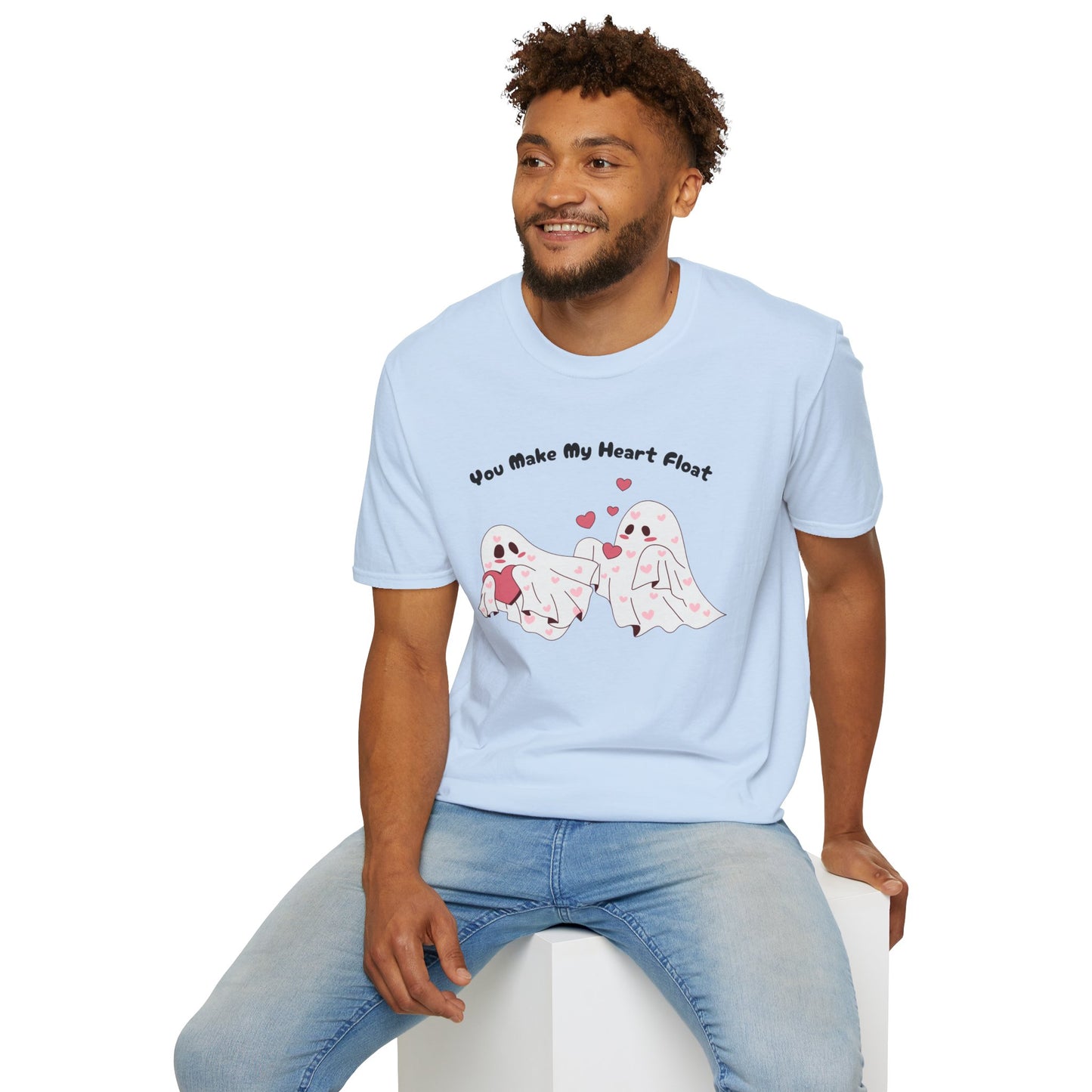 Adorable Ghosts Valentine's Tee - "You Make My Heart Float" Unisex Softstyle T-Shirt