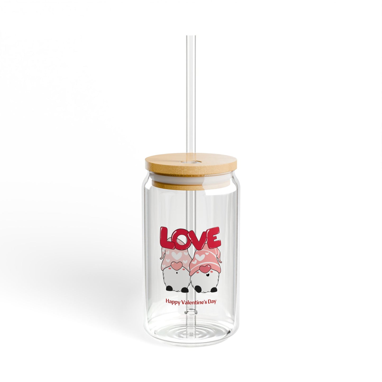 Valentine's Day Love Sipper Glass - 16oz with Bamboo Lid