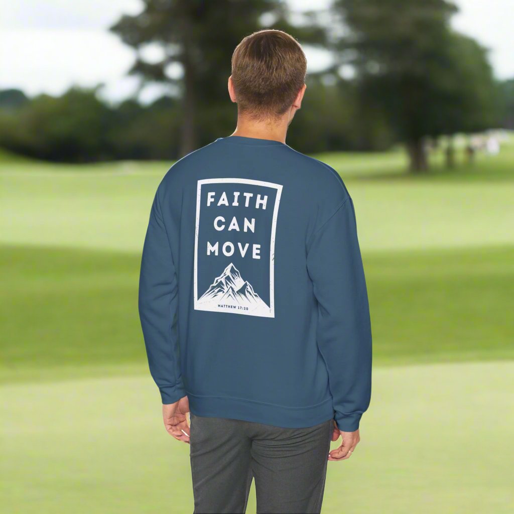 Faith Can Move Unisex Crewneck Sweatshirt - Inspirational Mountain Design