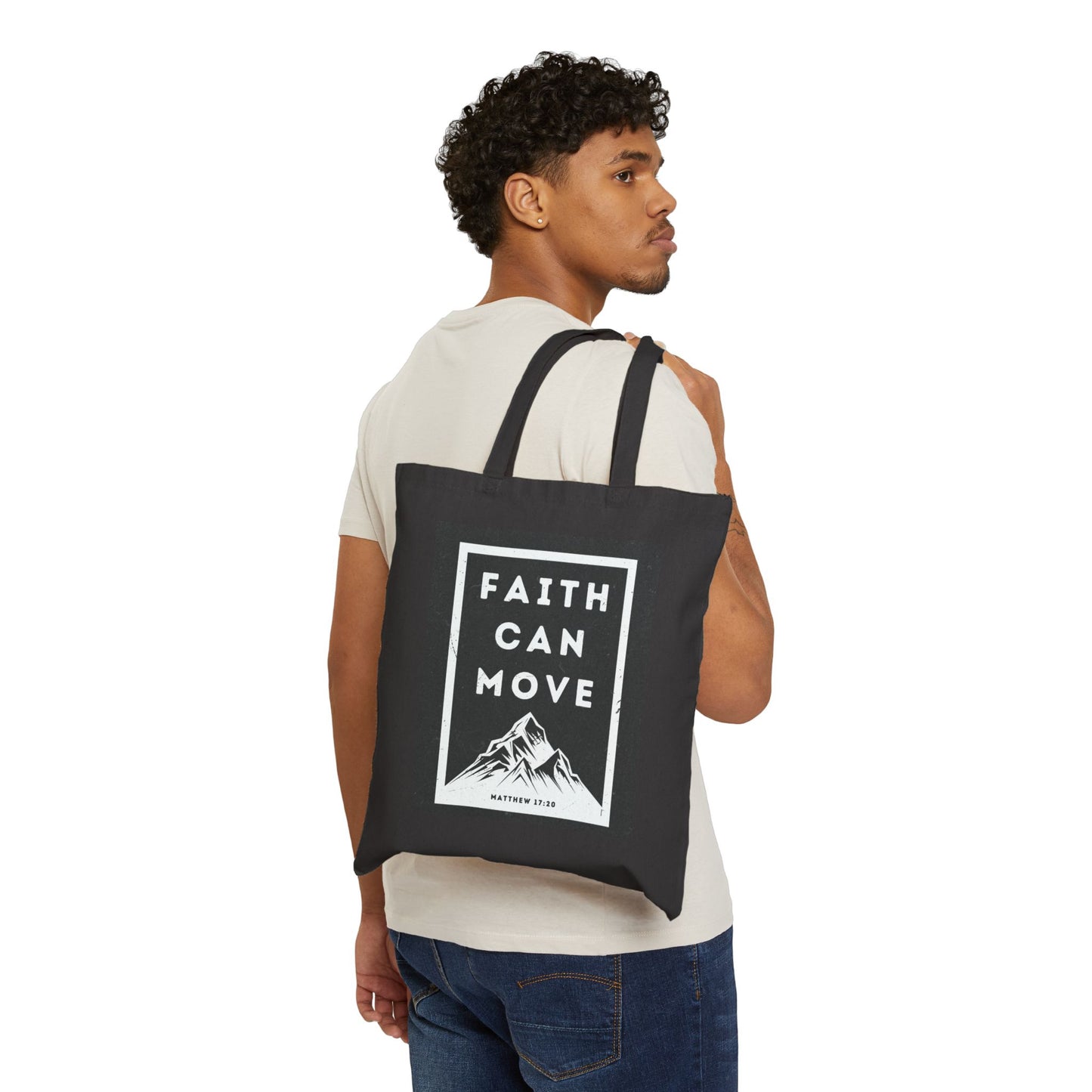 Inspirational Cotton Canvas Tote Bag - 'Faith Can Move'