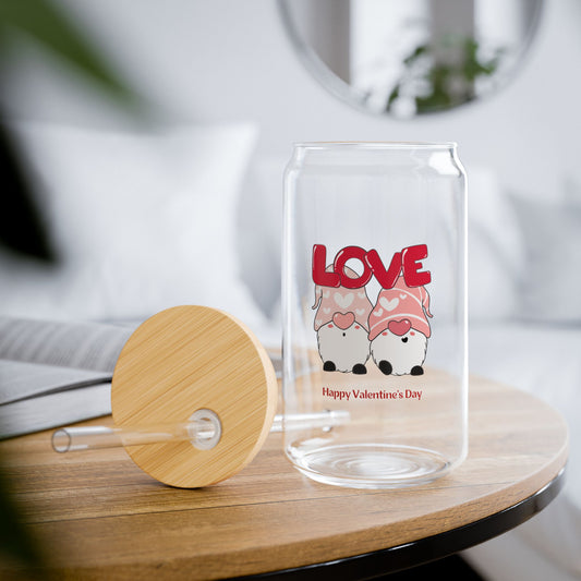 Valentine's Day Love Sipper Glass - 16oz with Bamboo Lid