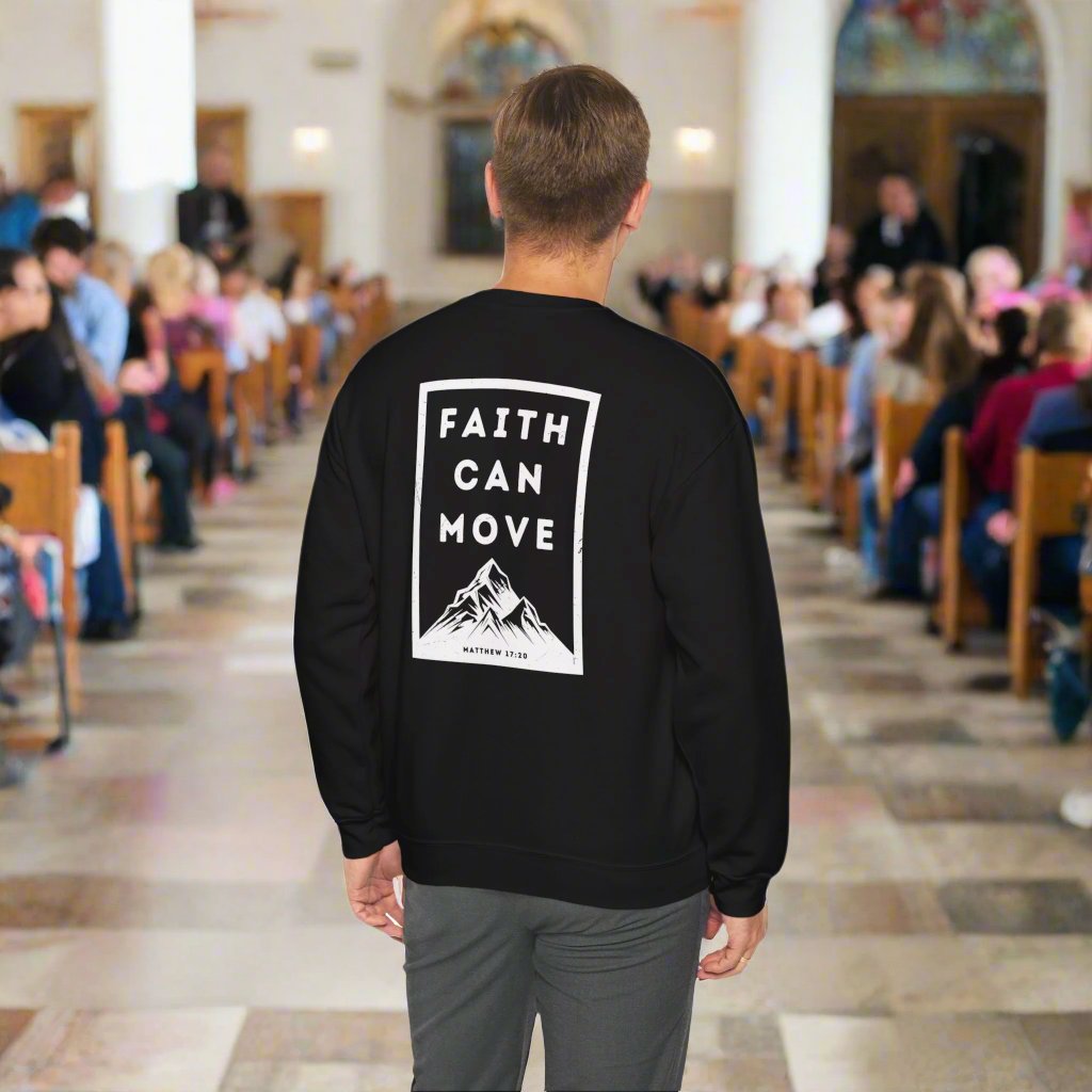 Faith Can Move Unisex Crewneck Sweatshirt - Inspirational Mountain Design