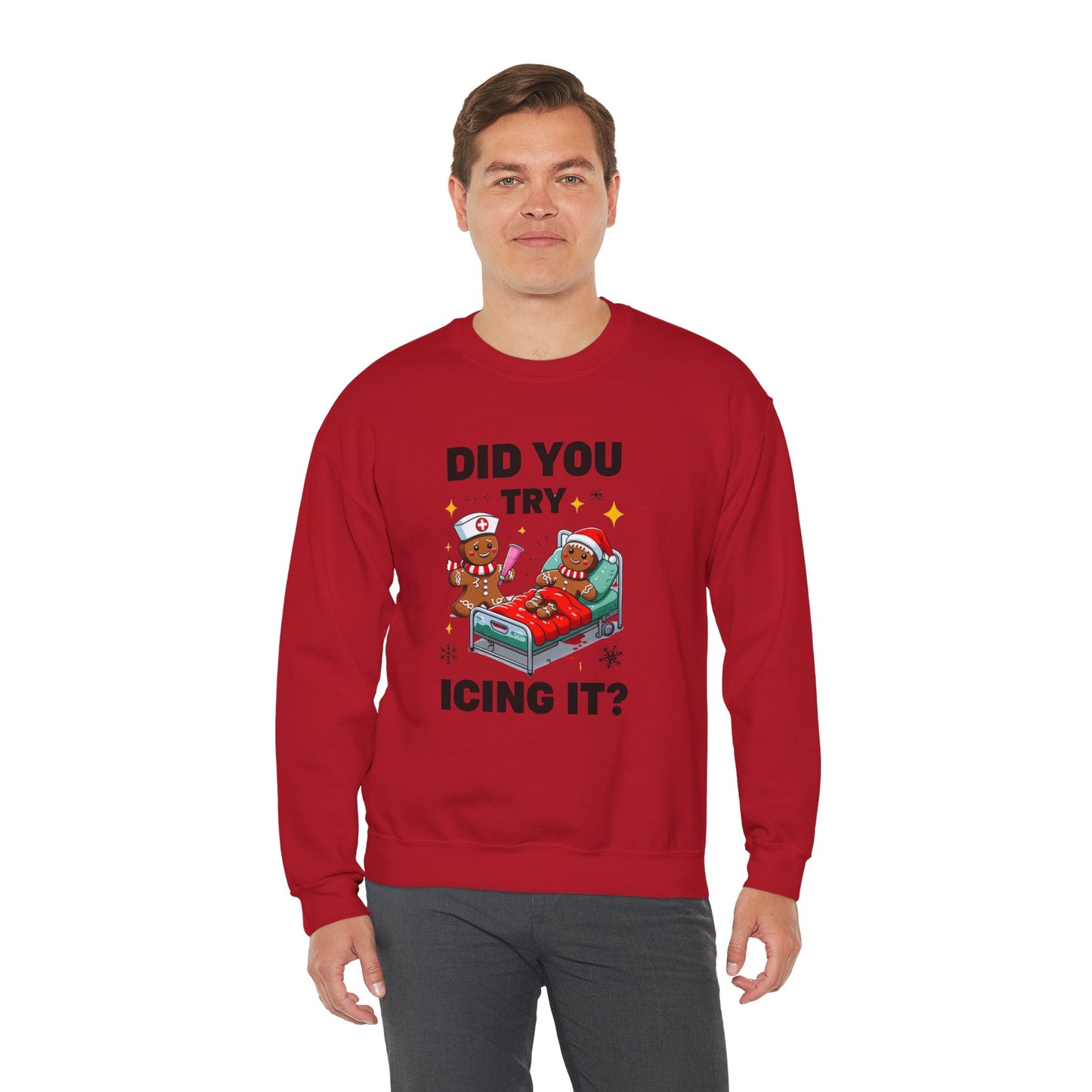 Funny Gingerbread Crewneck Sweatshirt - "Did You Try Icing It?"