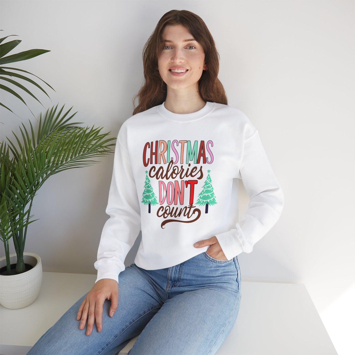 Funny Christmas Sweatshirt - 'Calories Don't Count' Holiday Crewneck