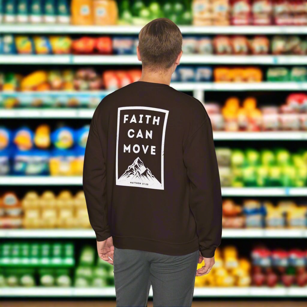 Faith Can Move Unisex Crewneck Sweatshirt - Inspirational Mountain Design