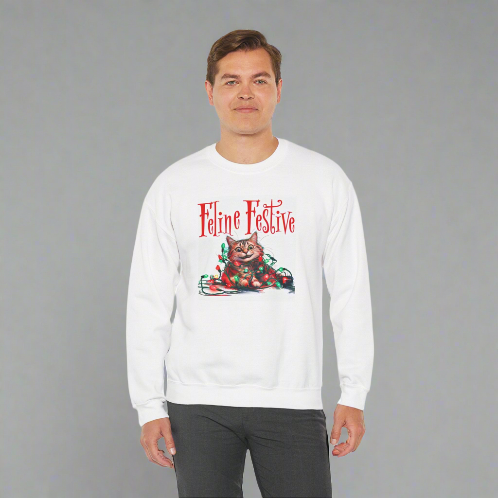 Feline Festive Crewneck Sweatshirt | Cozy Cat Holiday Apparel