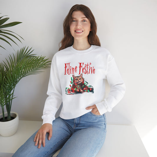 Feline Festive Crewneck Sweatshirt | Cozy Cat Holiday Apparel