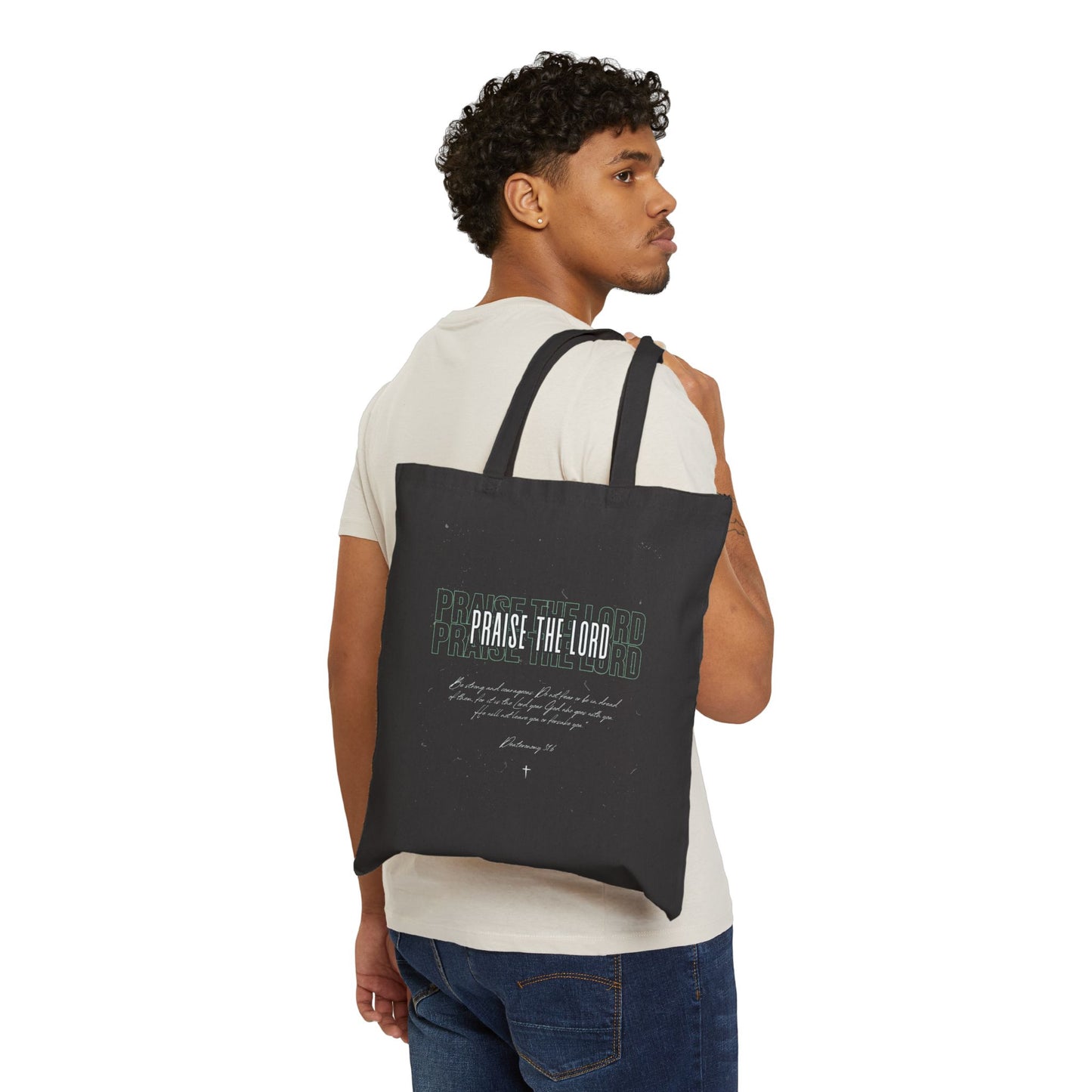 Praise the Lord Cotton Canvas Tote Bag - Inspirational Religious Shopping Bag