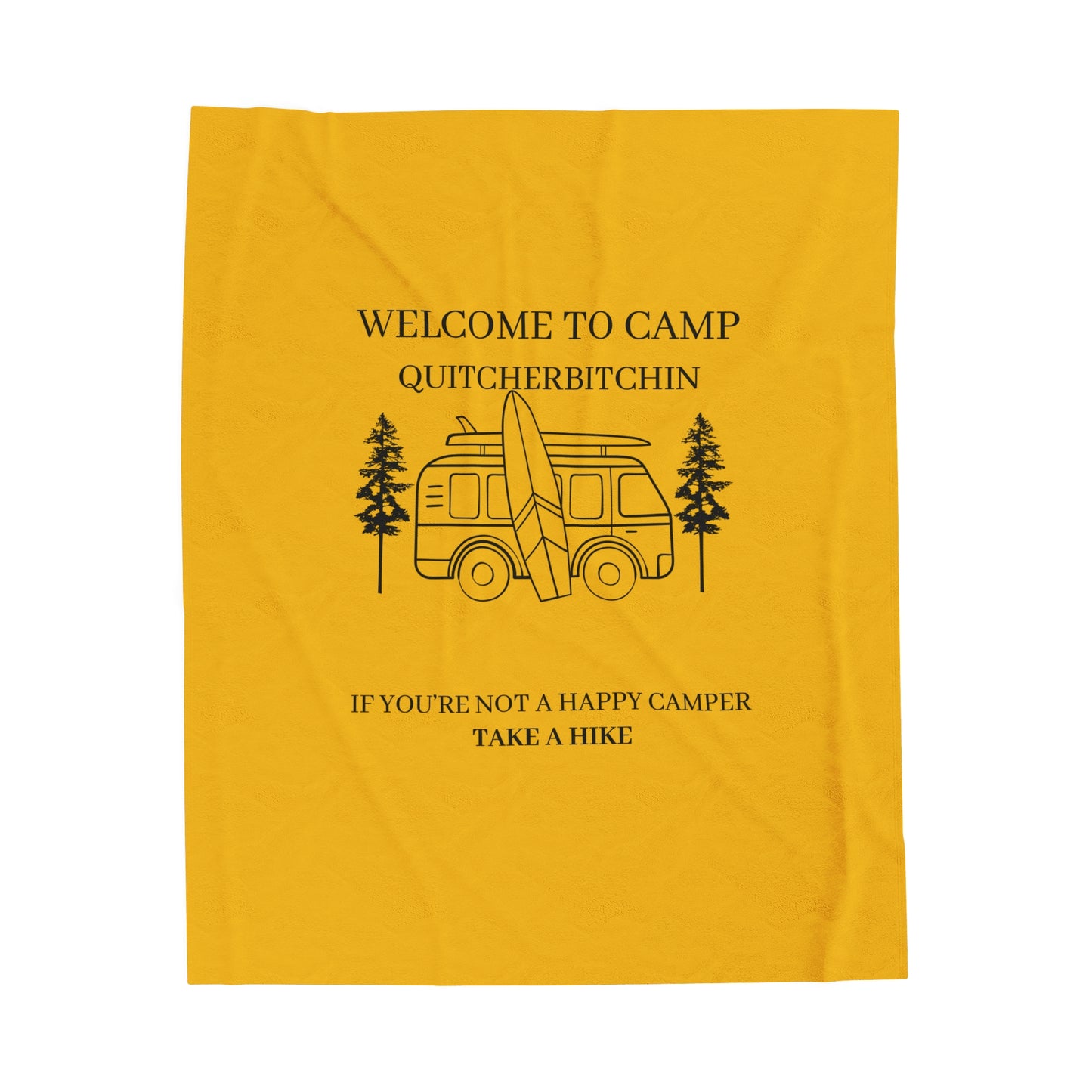 Cozy Camping Velveteen Plush Blanket - "Welcome to Camp" Design