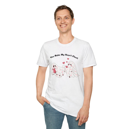 Adorable Ghosts Valentine's Tee - "You Make My Heart Float" Unisex Softstyle T-Shirt