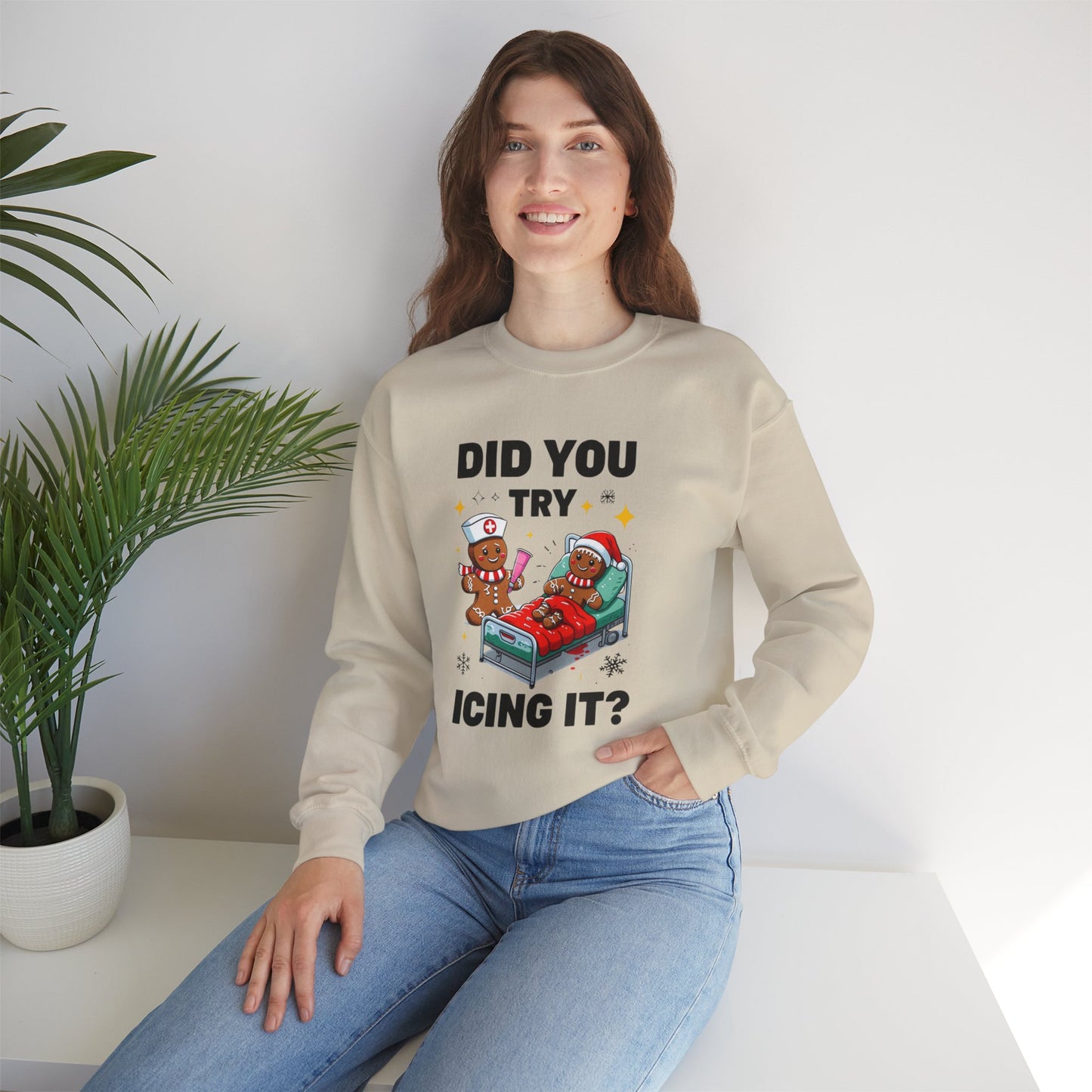 Funny Gingerbread Crewneck Sweatshirt - "Did You Try Icing It?"