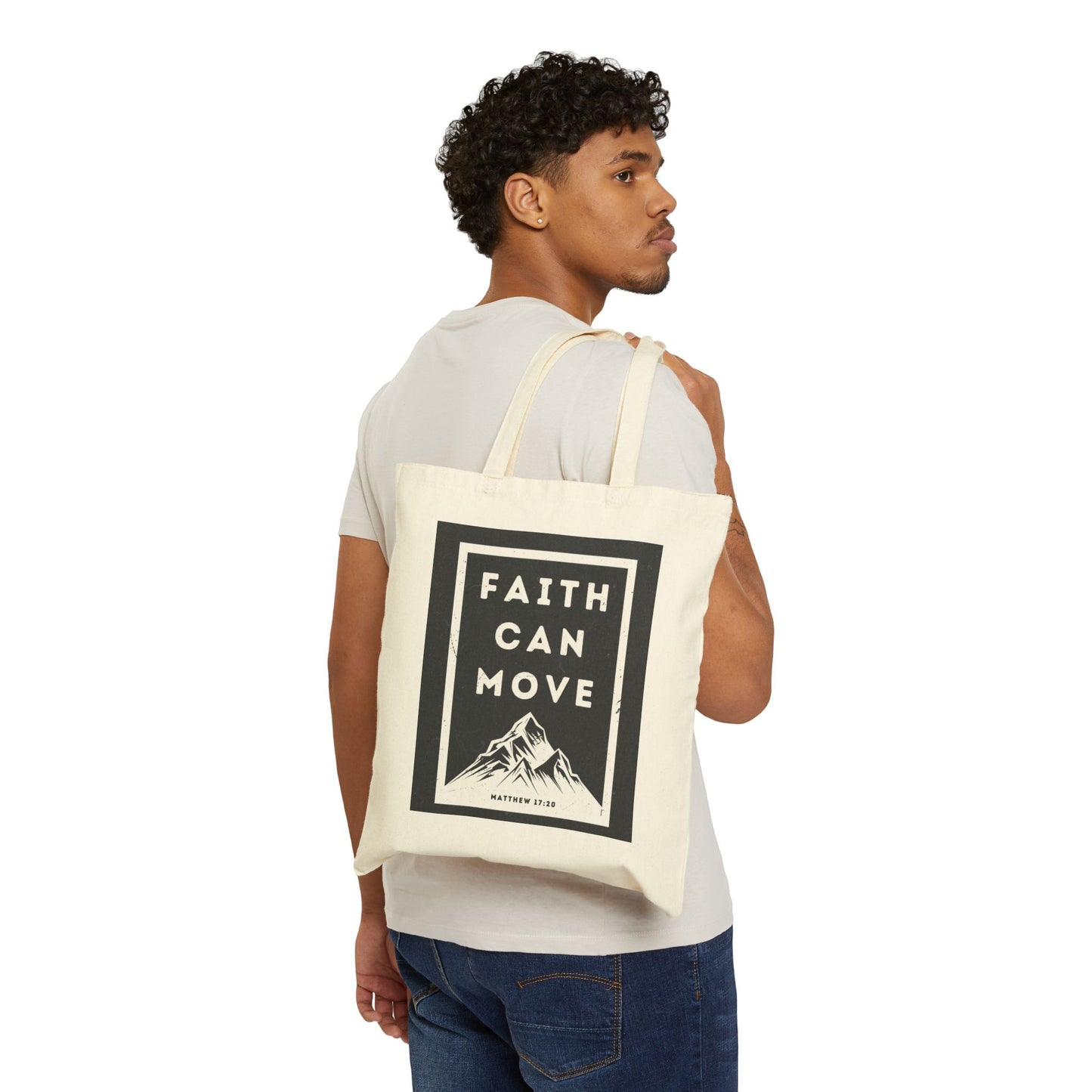 Inspirational Cotton Canvas Tote Bag - 'Faith Can Move'