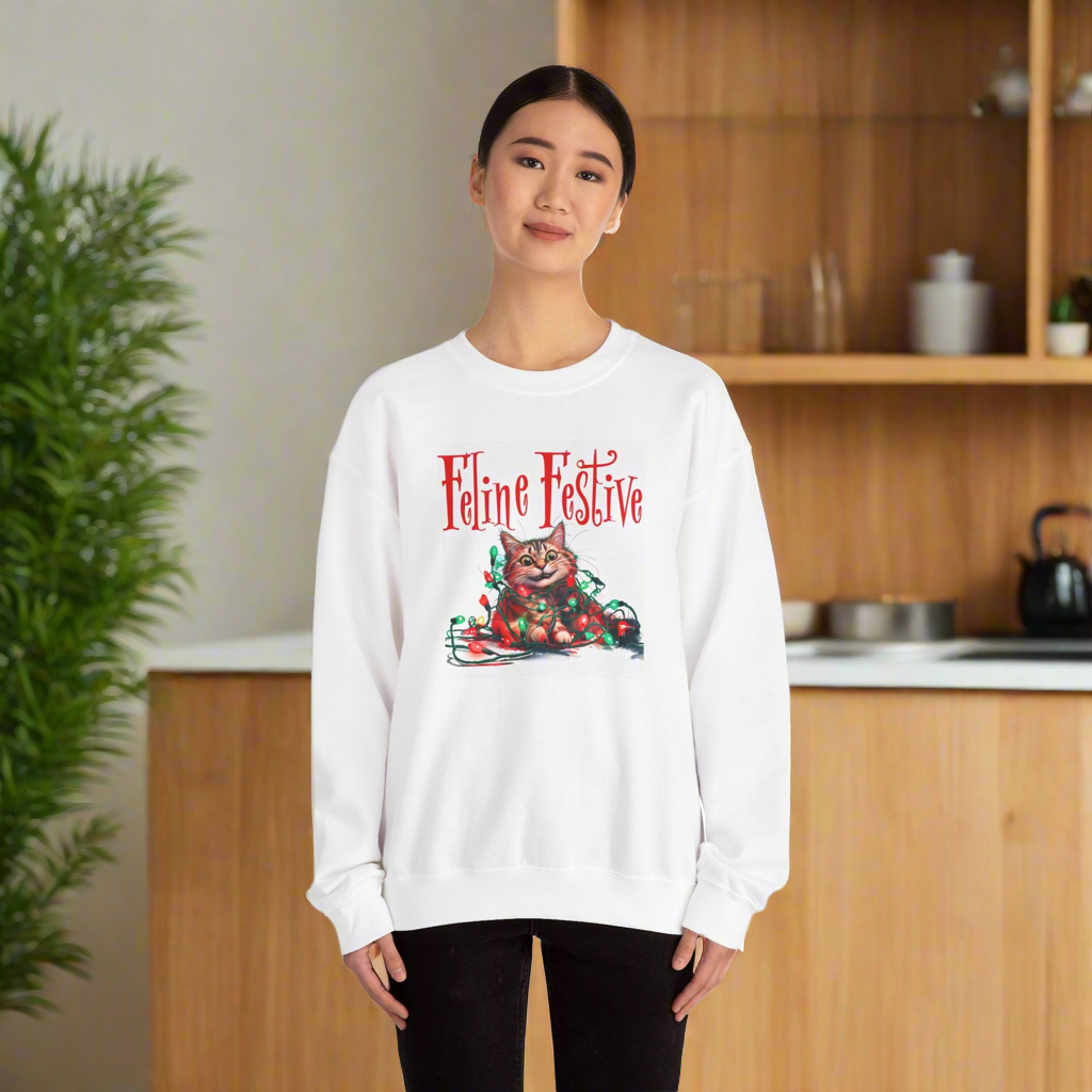 Feline Festive Crewneck Sweatshirt | Cozy Cat Holiday Apparel