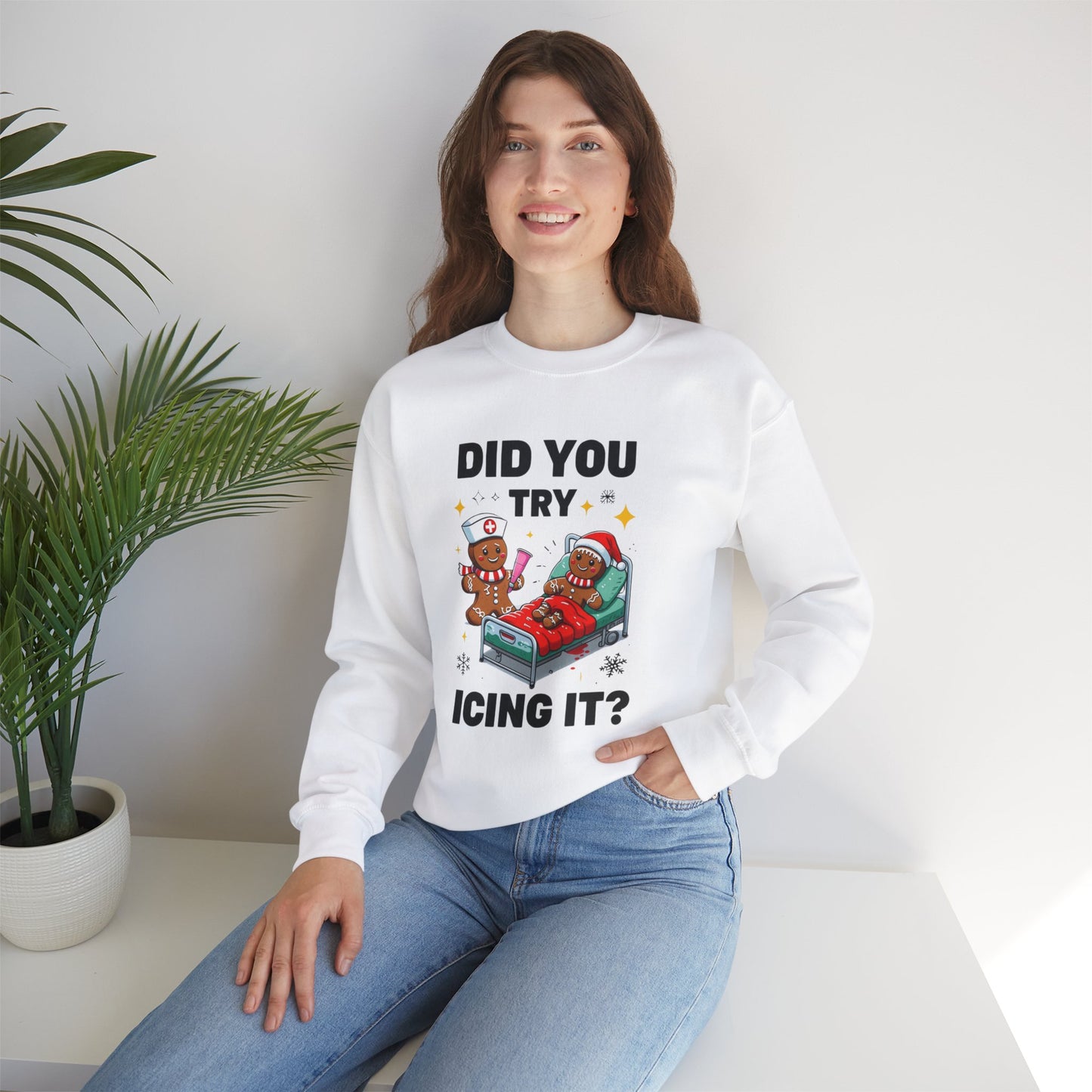 Funny Gingerbread Crewneck Sweatshirt - "Did You Try Icing It?"