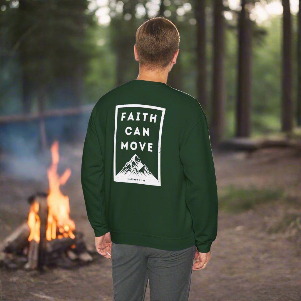 Faith Can Move Unisex Crewneck Sweatshirt - Inspirational Mountain Design