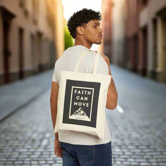 'Faith Can Move' Inspirational Cotton Canvas Tote Bag -