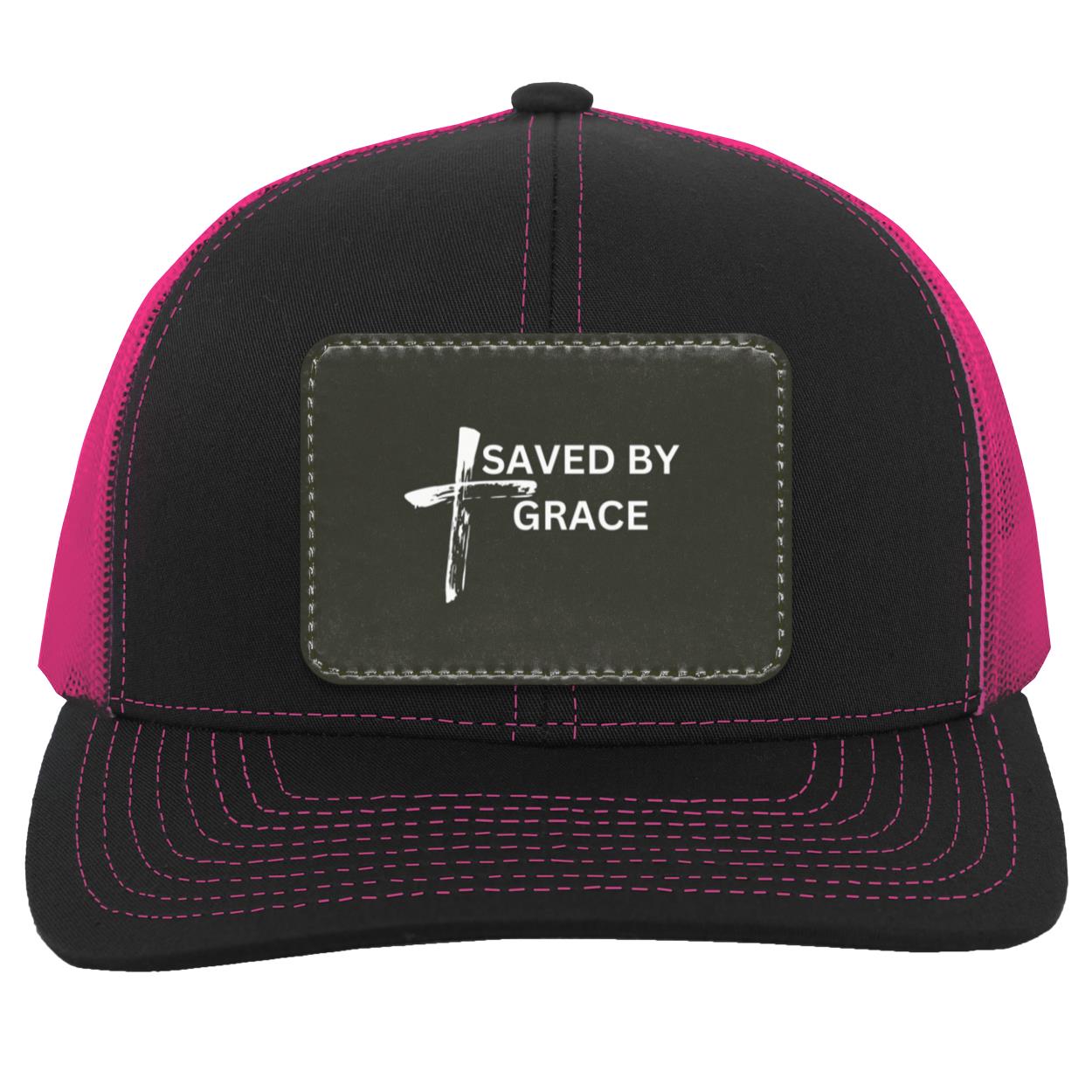 Saved By Grace Black Background Ball Cap