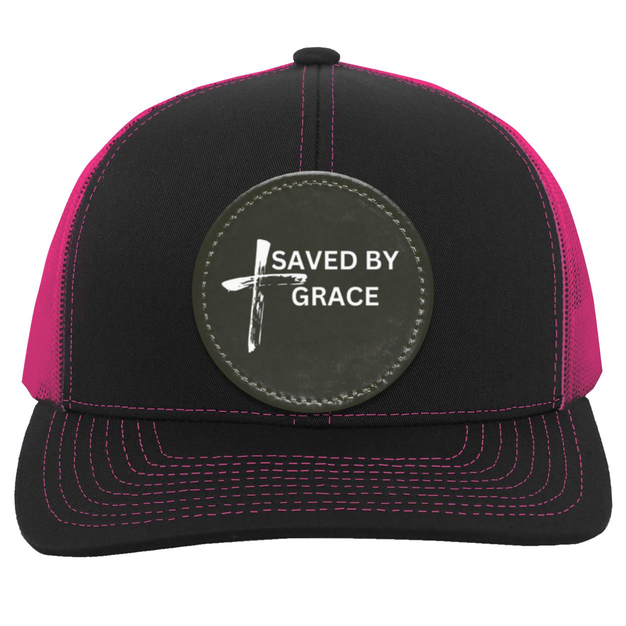 Saved By Grace Black Background Ball Cap