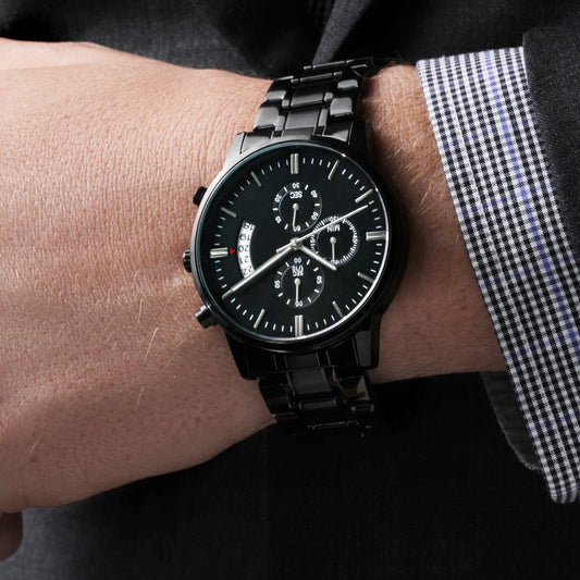 Black Chronograph Watch -  Customize to Add your Personal message