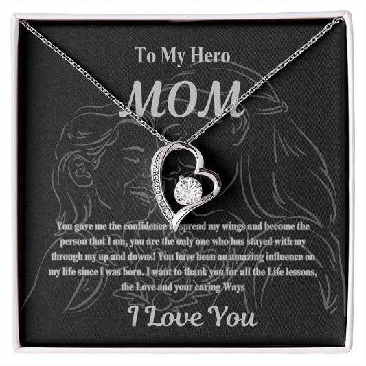 Mom You're My Hero Heart Necklace